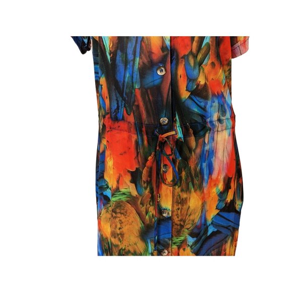 LYGIA & NANNY short sleeve colorful sheer button front coverup dress size S / M - Picture 6 of 9